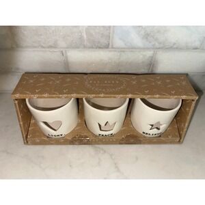 Rae Dunn by Magenta Set of 3 Ceramic Votive Candle Holders Light Peace Believe